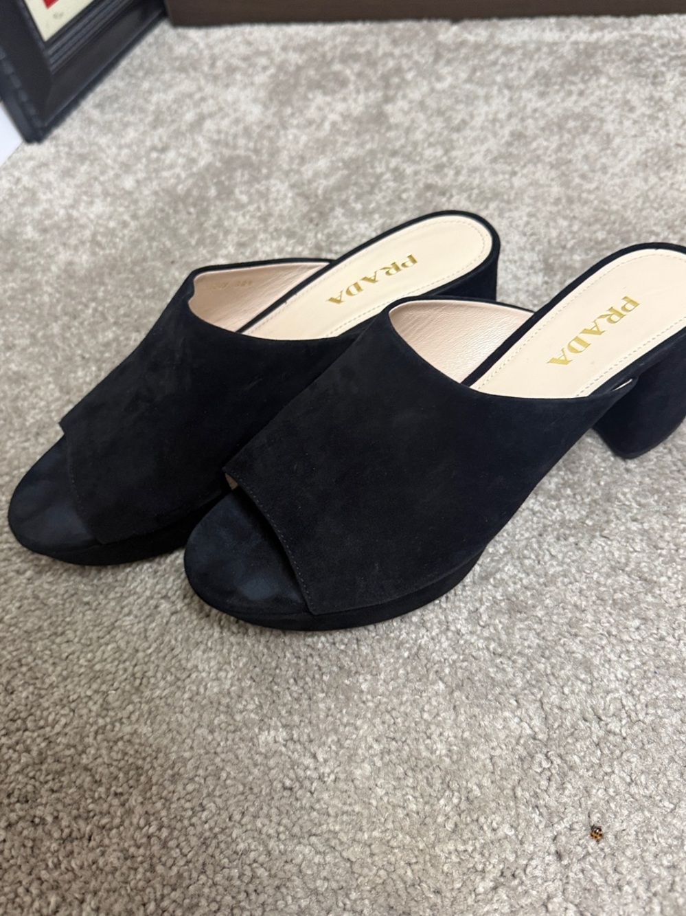Prada Black Suede Open-Toe Slide Mules